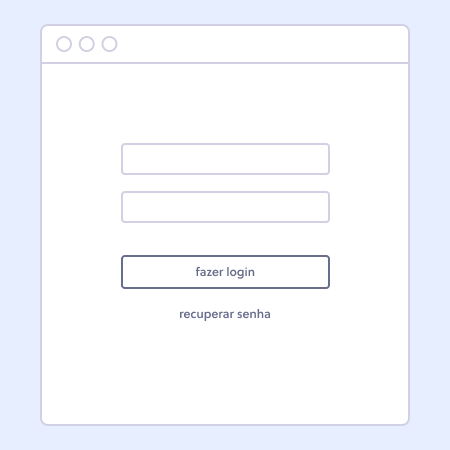 Ilustração de página web com formulário de login. No fim da página, um botão para fazer login e um link para recuperar senha.