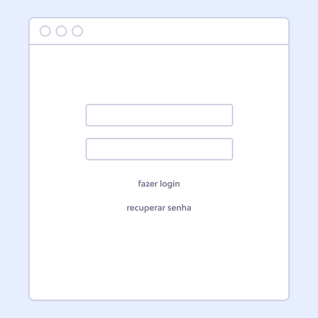 Ilustração de página web com formulário de login. No fim da página, um link para fazer login e um link para recuperar senha.