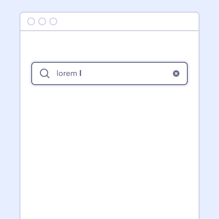 Ilustração de página com um search input ativo sem botão de buscar. O resultado da busca não aparece na tela.