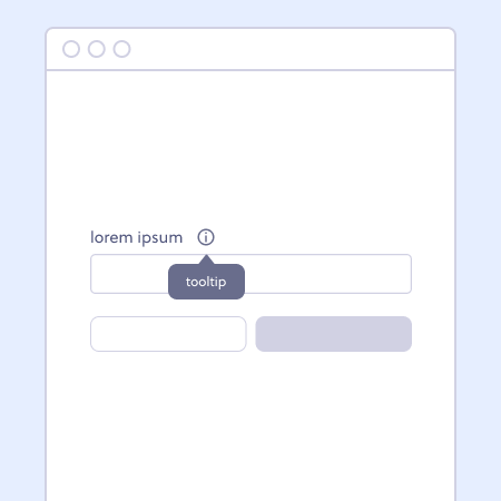 Ilustração de página web com um campo de texto e um ícone de informação à direita. A tooltip é aberta abaixo do ícone, sobrepondo o campo de texto.