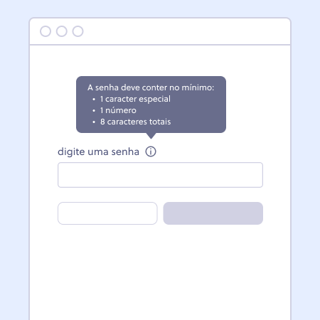 Ilustração de página web com um campo de texto e um ícone de informação à direita. A tooltip é aberta abaixo do ícone, sobrepondo o campo de texto.