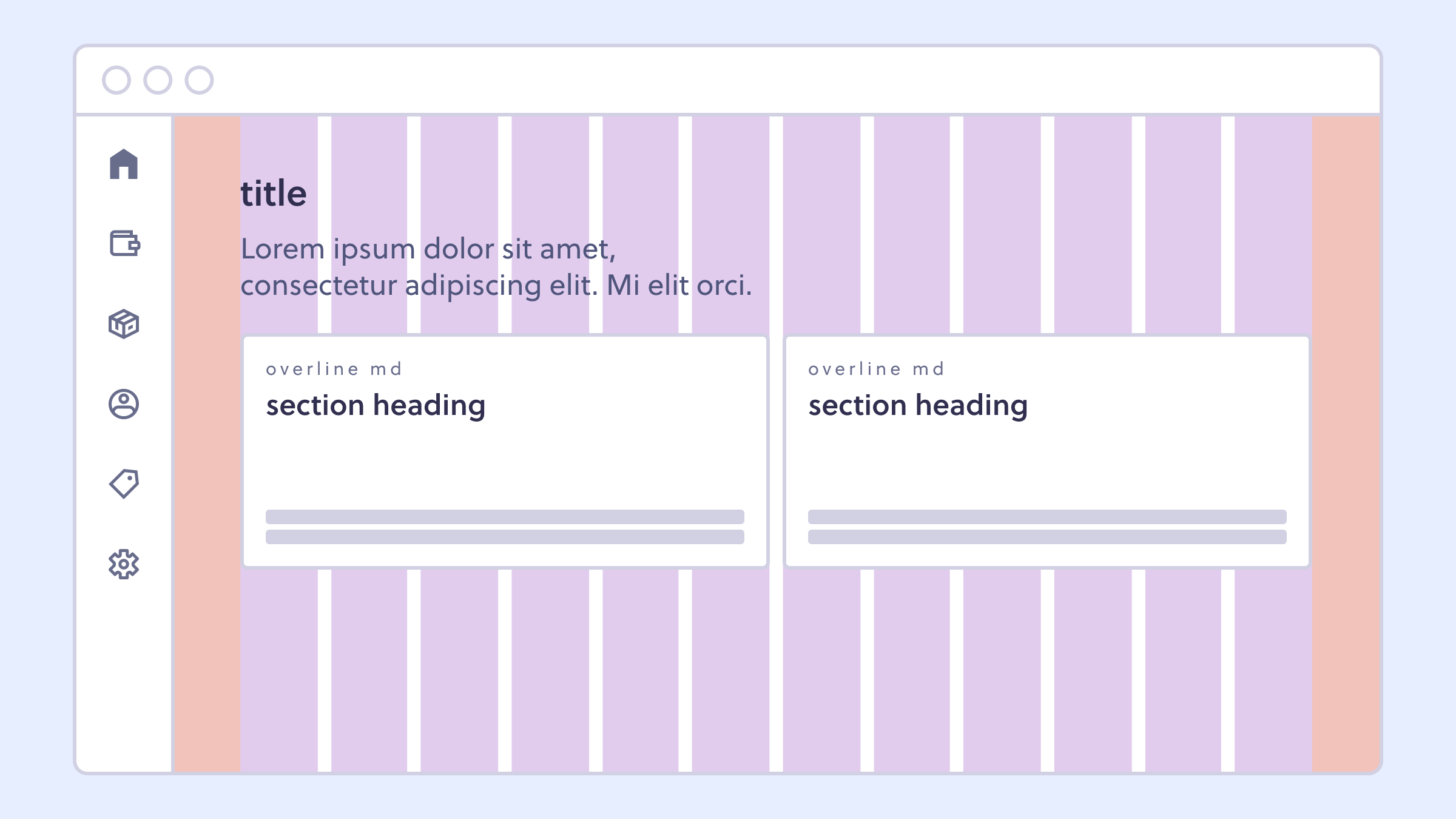 Ilustração de uma página web com um menu lateral a esquerda. A grid é
posicionada no espaço da tela que sobra quando é descontada a largura do
menu.